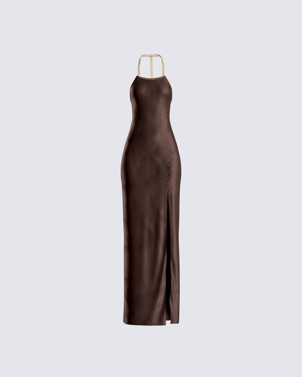 finesse Claude Brown Satin Gown
