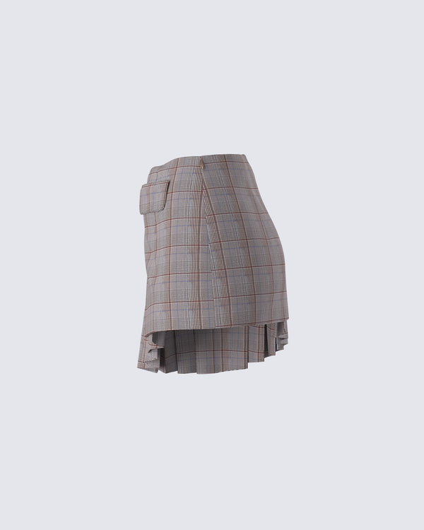 Finesse Colby Brown Plaid Mini Skirt