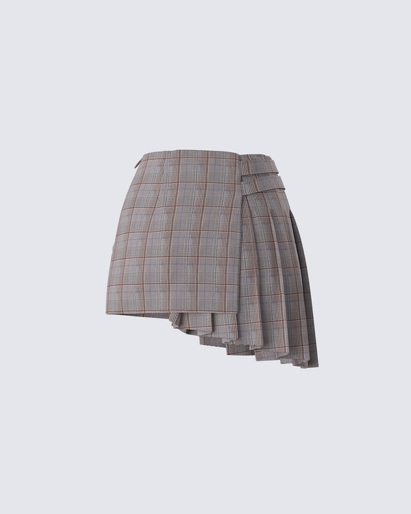 Finesse Colby Brown Plaid Mini Skirt