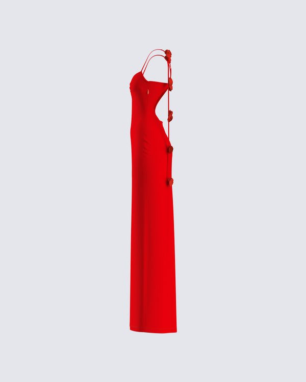 Finesse Cordelia Red Rosette Maxi Dress