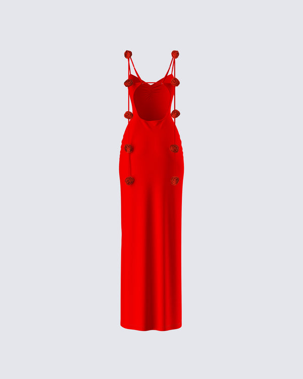 Finesse Cordelia Red Rosette Maxi Dress