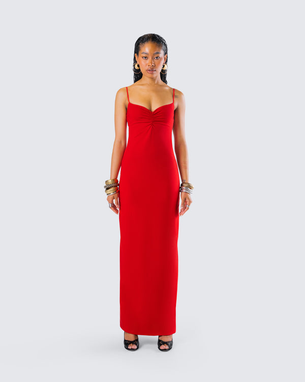 Finesse Cordelia Red Rosette Maxi Dress