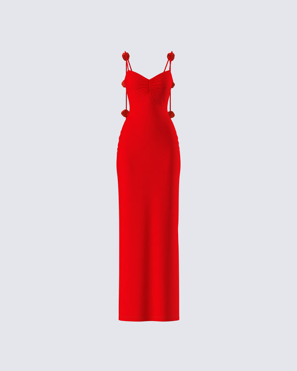 finesse Cordelia Red Rosette Maxi Dress