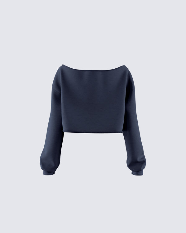 Finesse Cory Navy Long Sleeve Crop Top