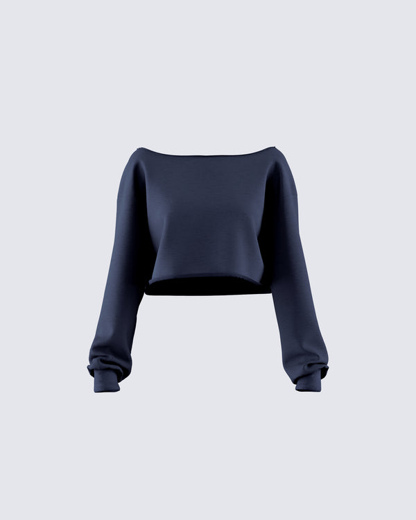 finesse Cory Navy Long Sleeve Crop Top