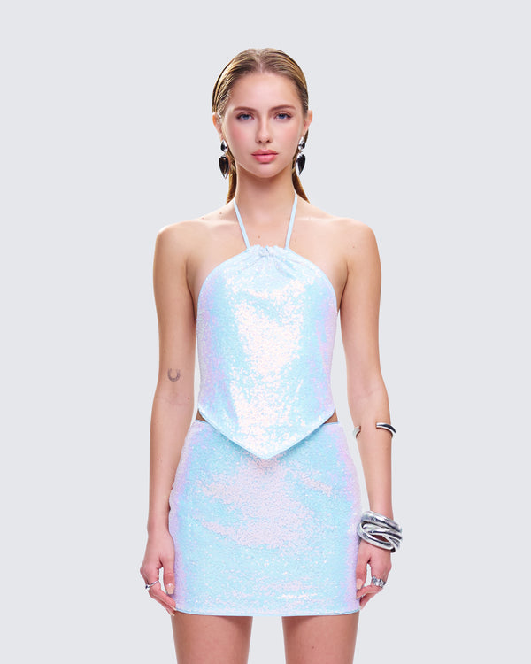 Finesse Courtney Blue Sequin Top