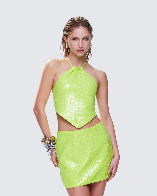 Finesse Courtney Yellow Sequin Top