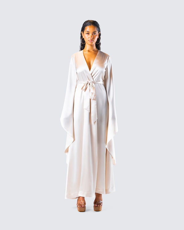 Finesse Cressida Ivory Satin Maxi Robe