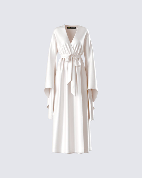 finesse Cressida Ivory Satin Maxi Robe