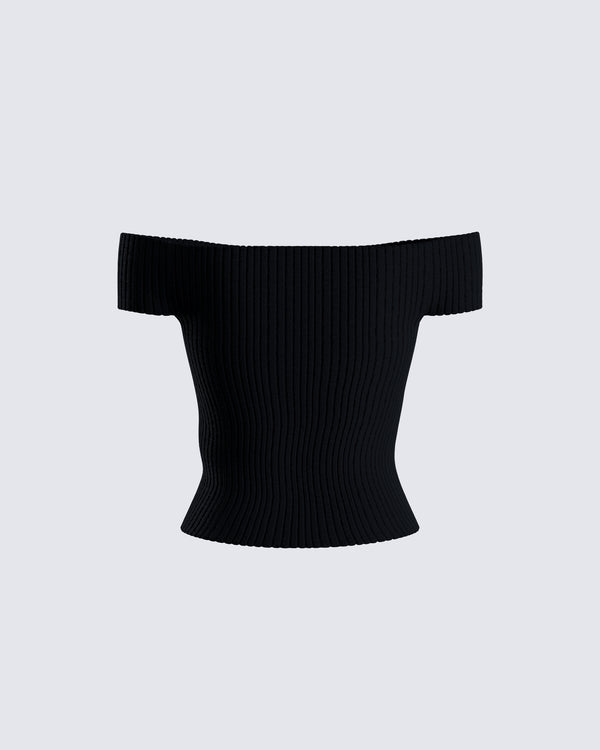 Finesse Crissle Black Rib Off Shoulder Top