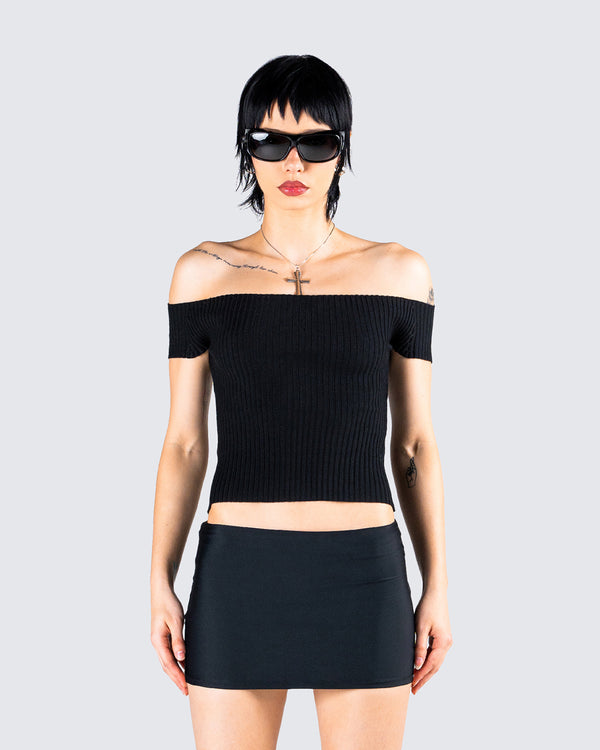 Finesse Crissle Black Rib Off Shoulder Top