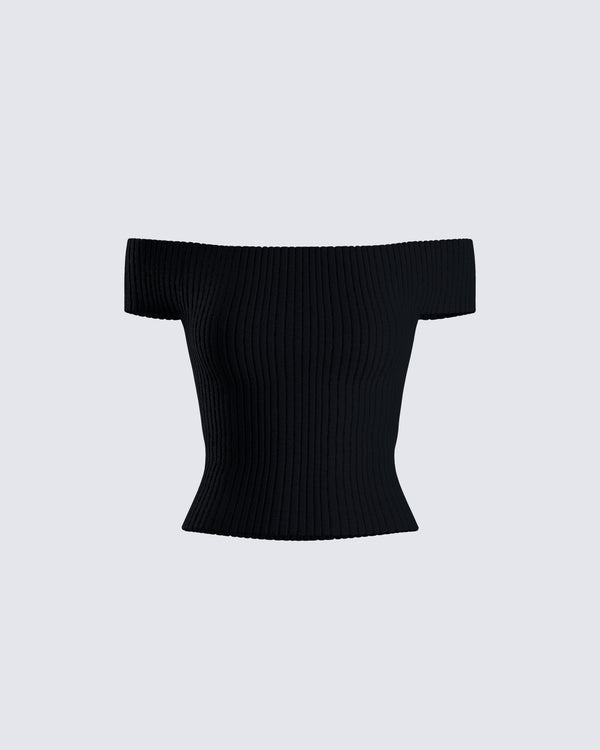 finesse Crissle Black Rib Off Shoulder Top