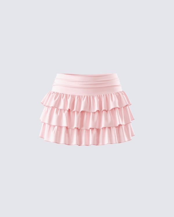 finesse Dakoa Pink Ruffle Mini Skirt