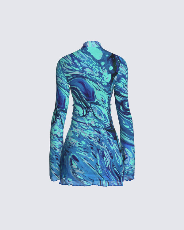 Finesse Dakota Turquoise Print Mini Dress