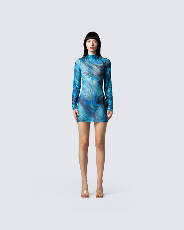 Finesse Dakota Turquoise Print Mini Dress