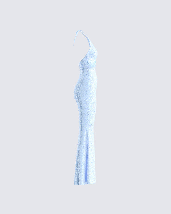 Finesse Dana Baby Blue Beaded Maxi Dress