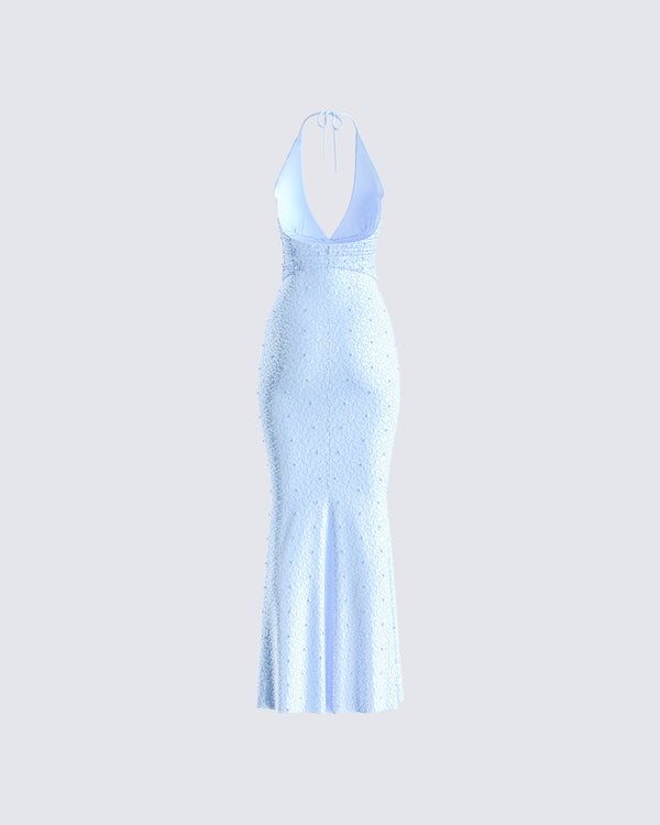 Finesse Dana Baby Blue Beaded Maxi Dress