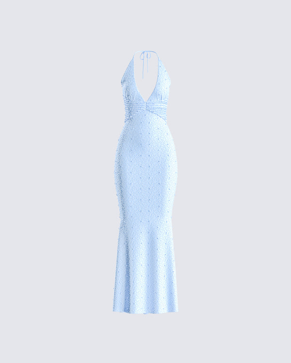 finesse Dana Baby Blue Beaded Maxi Dress