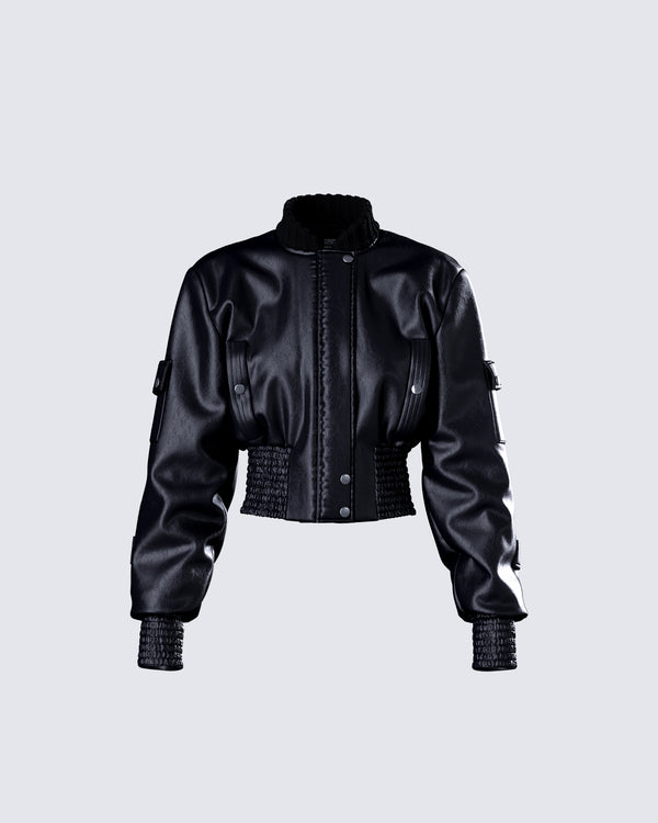 finesse Darah Black Bomber Jacket