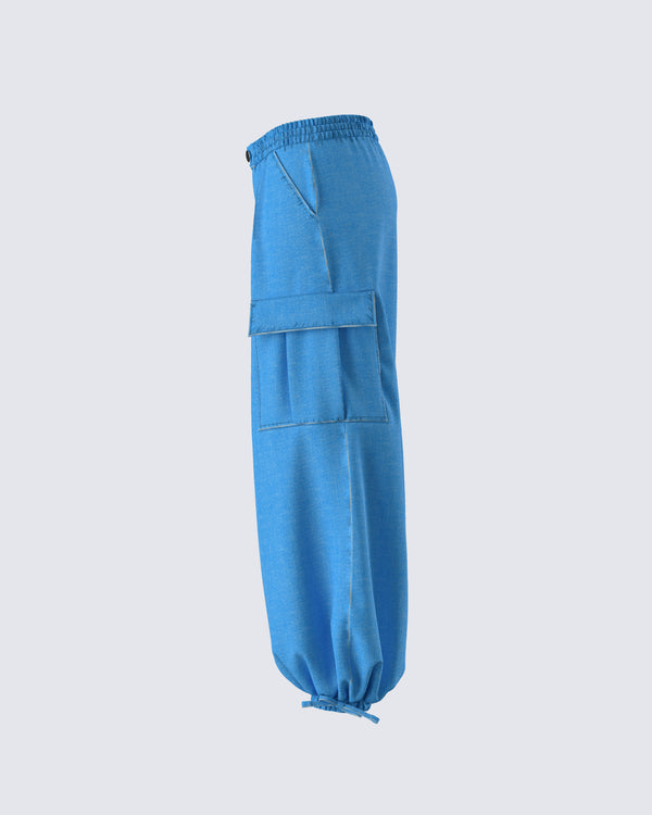Finesse Darby Blue Denim Parachute Pant