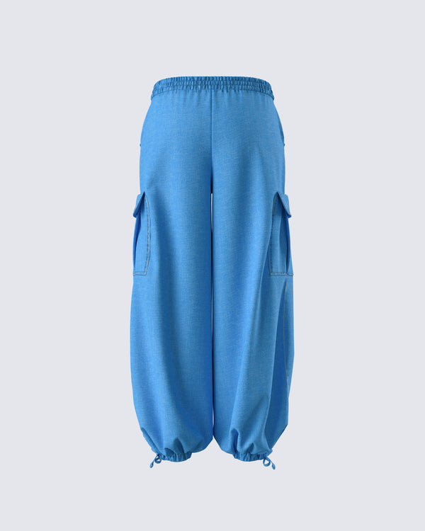 Finesse Darby Blue Denim Parachute Pant