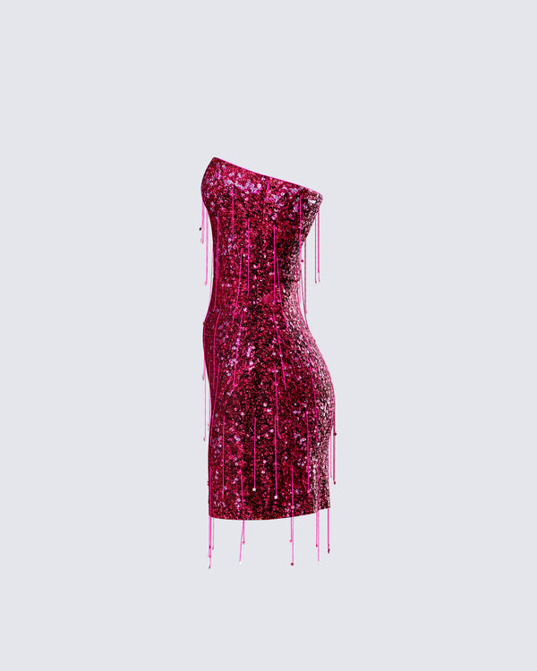 Finesse Darcie Pink Hand Beaded Sequin Mini Dress