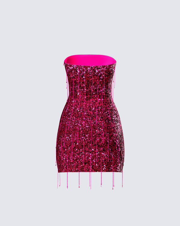 Finesse Darcie Pink Hand Beaded Sequin Mini Dress