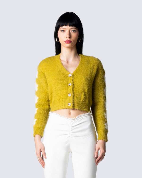 Finesse Daria Green Fuzzy Cardigan