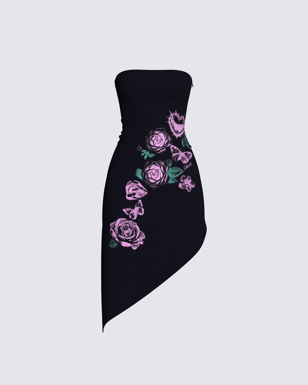 finesse Dariela Black Flower Print Midi Dress