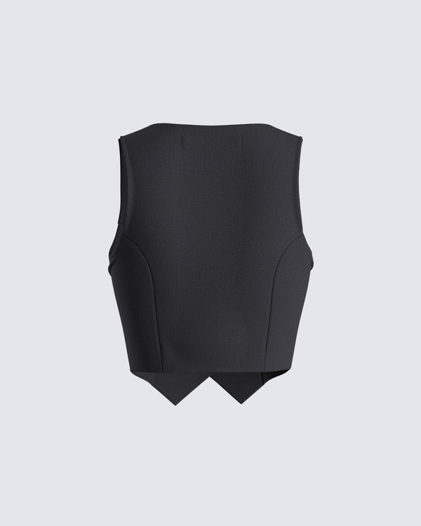 Finesse Deb Black Suiting Crop Vest Top