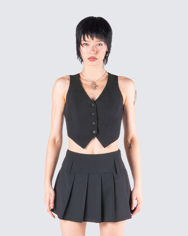 Finesse Deb Black Suiting Crop Vest Top