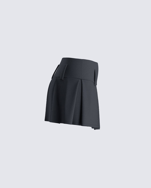 Finesse Deb Black Suiting Pleat Mini Skirt