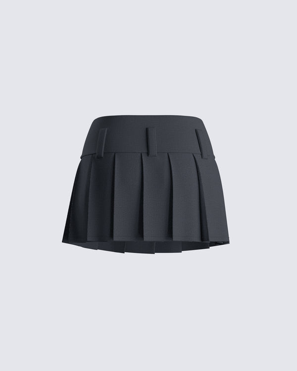 Finesse Deb Black Suiting Pleat Mini Skirt