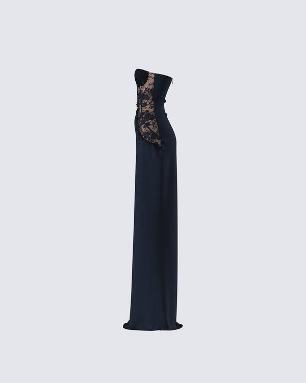 Finesse Debra Black Lace Panel Maxi Dress