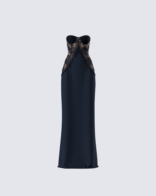 finesse Debra Black Lace Panel Maxi Dress