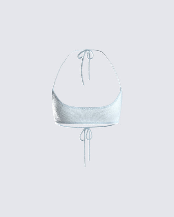 finesse Delia Blue Knit Cropped Top