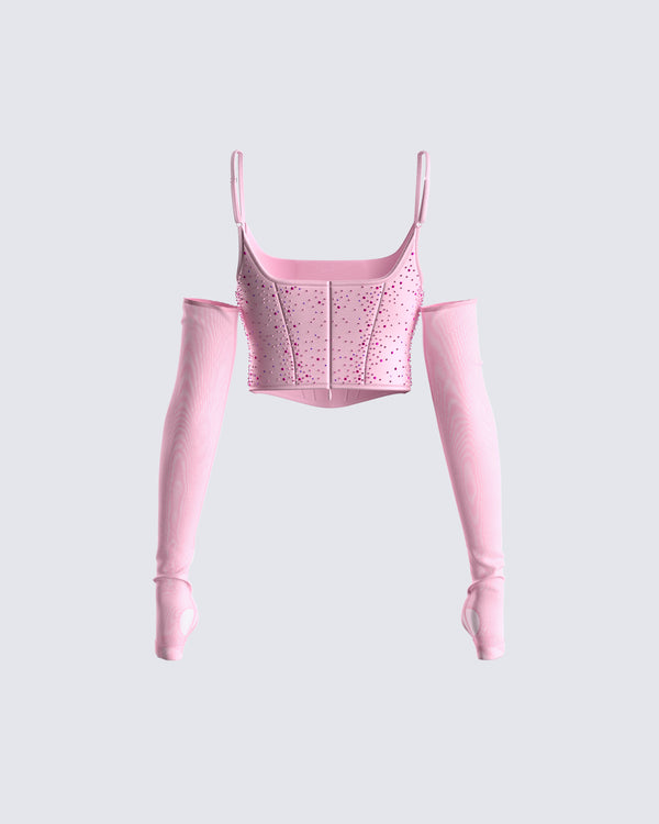 Finesse Delisa Pink Rhinestone Corset Top