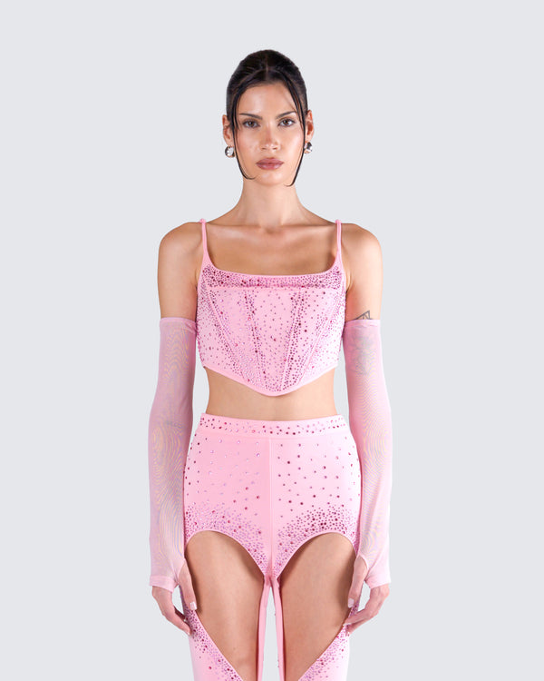 Finesse Delisa Pink Rhinestone Corset Top