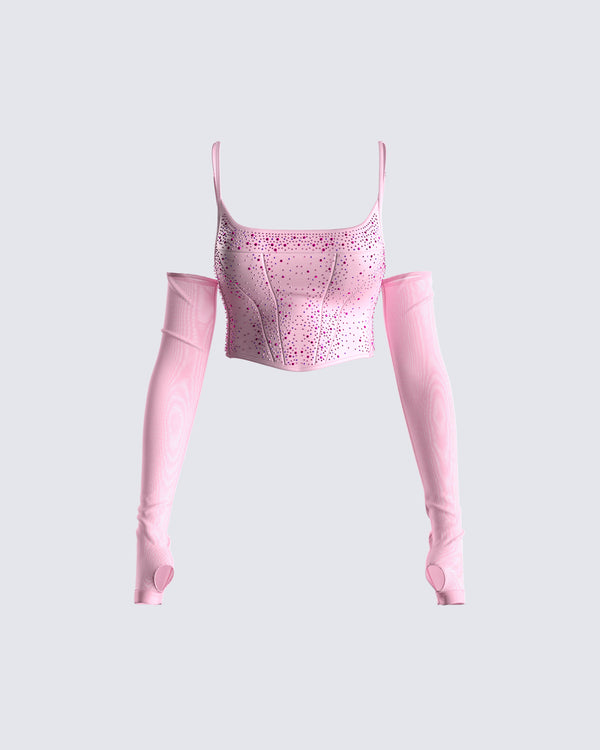 finesse Delisa Pink Rhinestone Corset Top