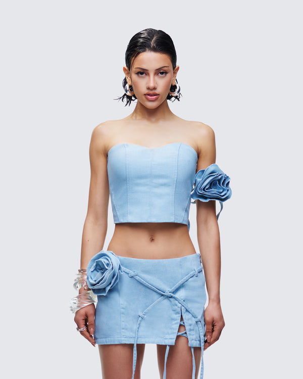 Finesse Delores Blue Denim Bustier Top