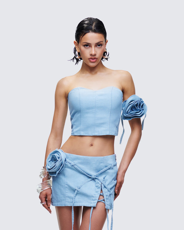 Finesse Delores Blue Denim Bustier Top