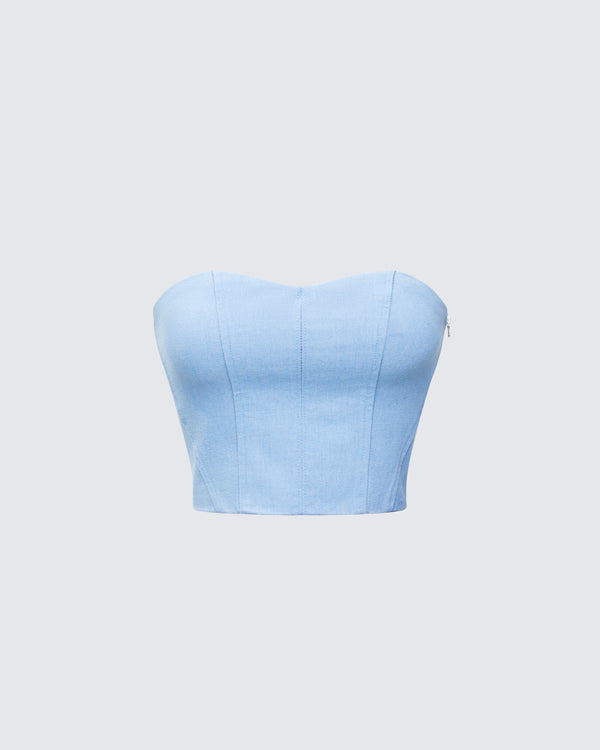 finesse Delores Blue Denim Bustier Top