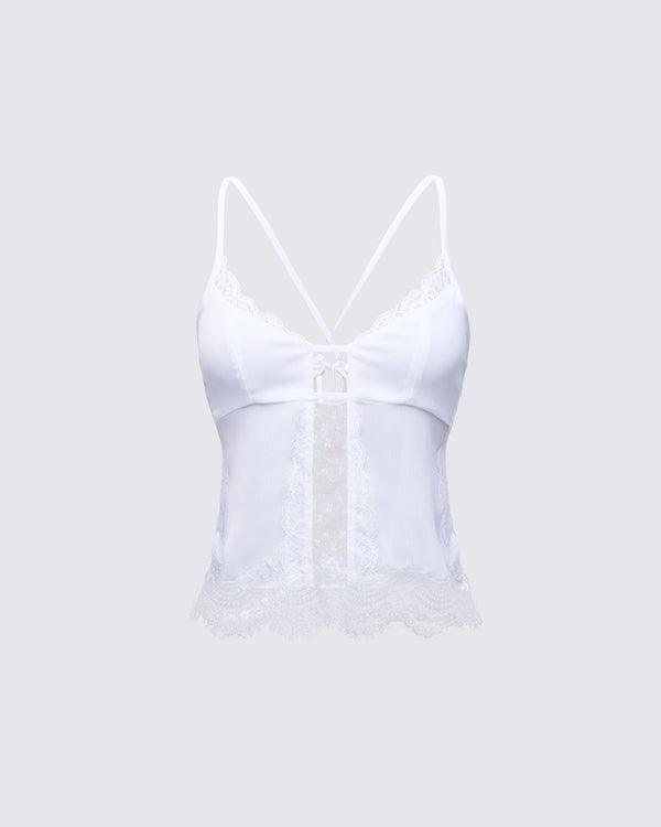 finesse Delphina White Lace Mix Cami Top