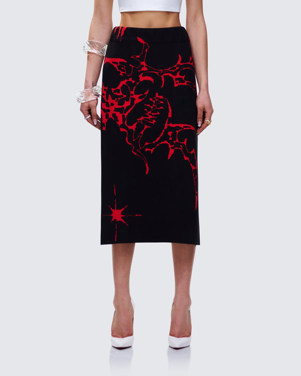 Finesse Dena Black Intarsia Knit Midi Skirt