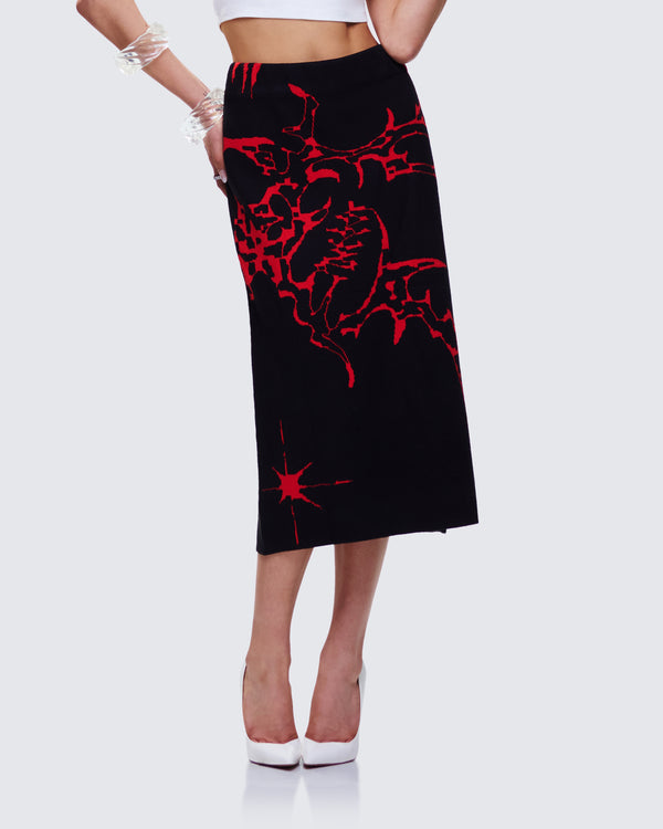 Finesse Dena Black Intarsia Knit Midi Skirt