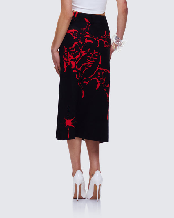 Finesse Dena Black Intarsia Knit Midi Skirt