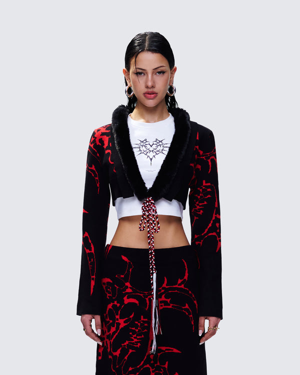 Finesse Dena Black Intarsia Knit Shrug