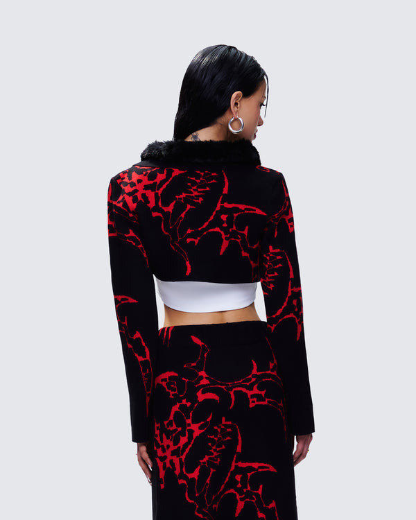 Finesse Dena Black Intarsia Knit Shrug