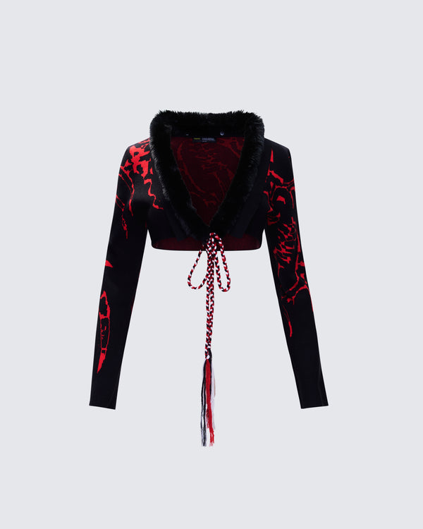 finesse Dena Black Intarsia Knit Shrug