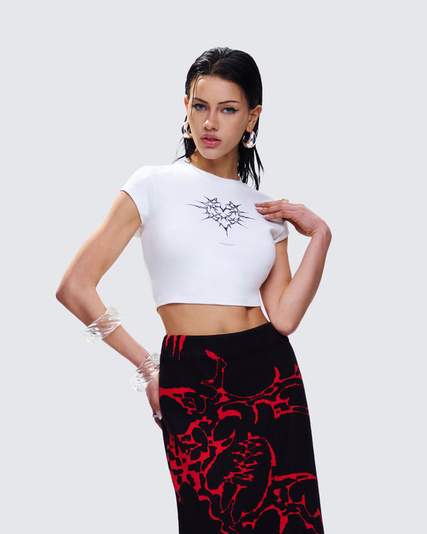 Finesse Dena White Jersey Graphic Top